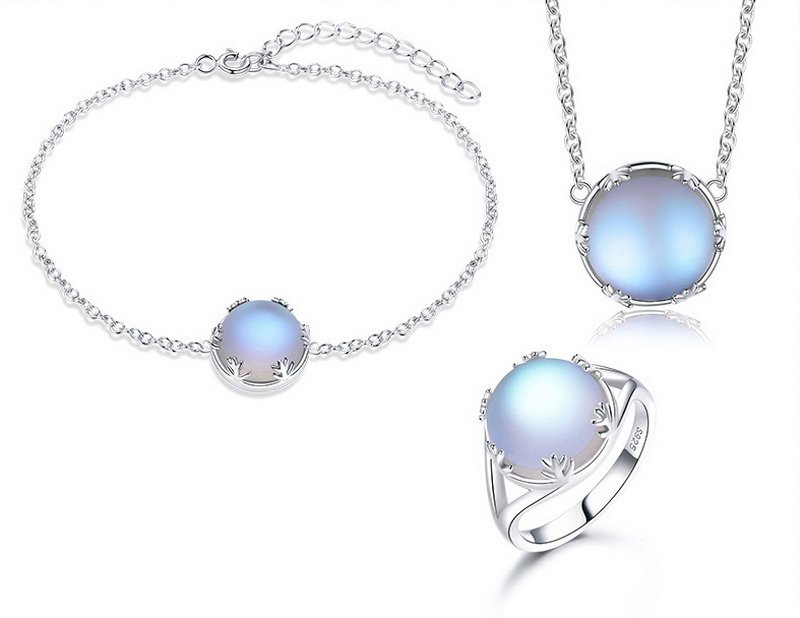 925 Sterling Silver Sapphire aurora crystal stones pendant