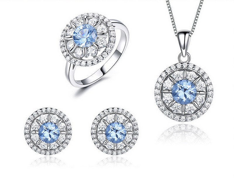 925 sterling silver sky blue diamonds and white diamonds