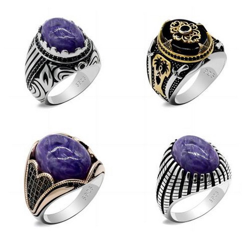 Silver 925 Rings With Semi-precious stones For Men