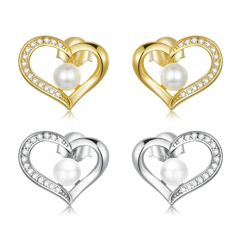 Fashion Heart Stud Earring 925 Sterling Silver Gold And Rhodium Plated Women Gift