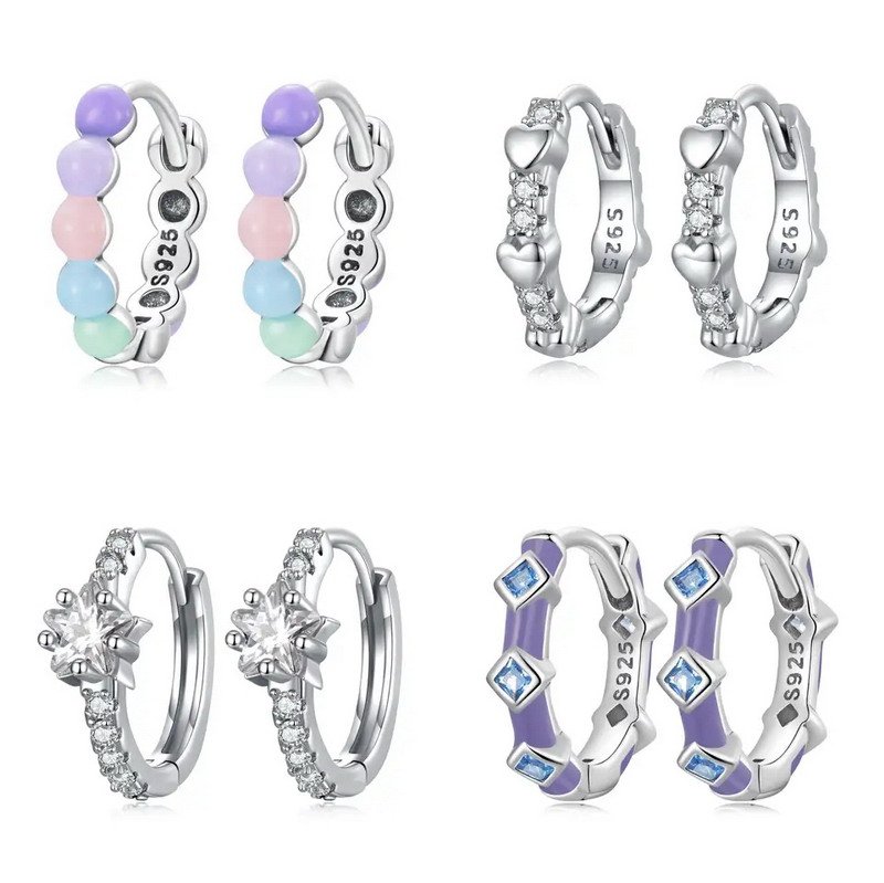 Sterling Silver Jewelry Hoop Earrings Rhodium Plated For Women