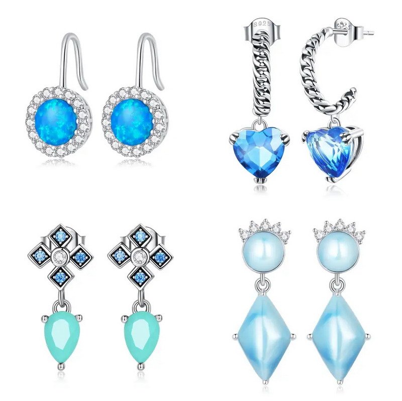 Round Opal, CZ stones With Heart, Teardrop Shape Hoop/Stud Earrings