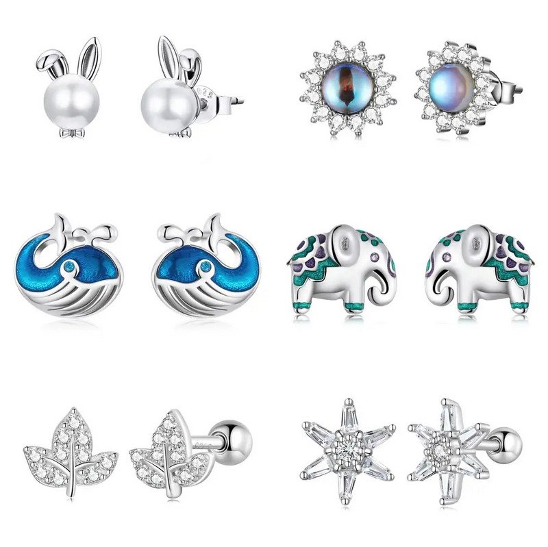 Lovely Animal Insect 925 Silver CZ Stones Stud Earrings Rhodium Plated