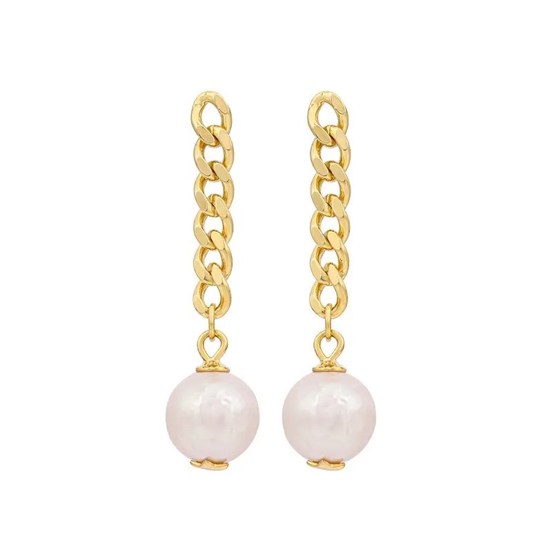 Chain Linked With Pearl Sterling Silver Stud Earrings 18K Gold Plated/Rhodium Plated