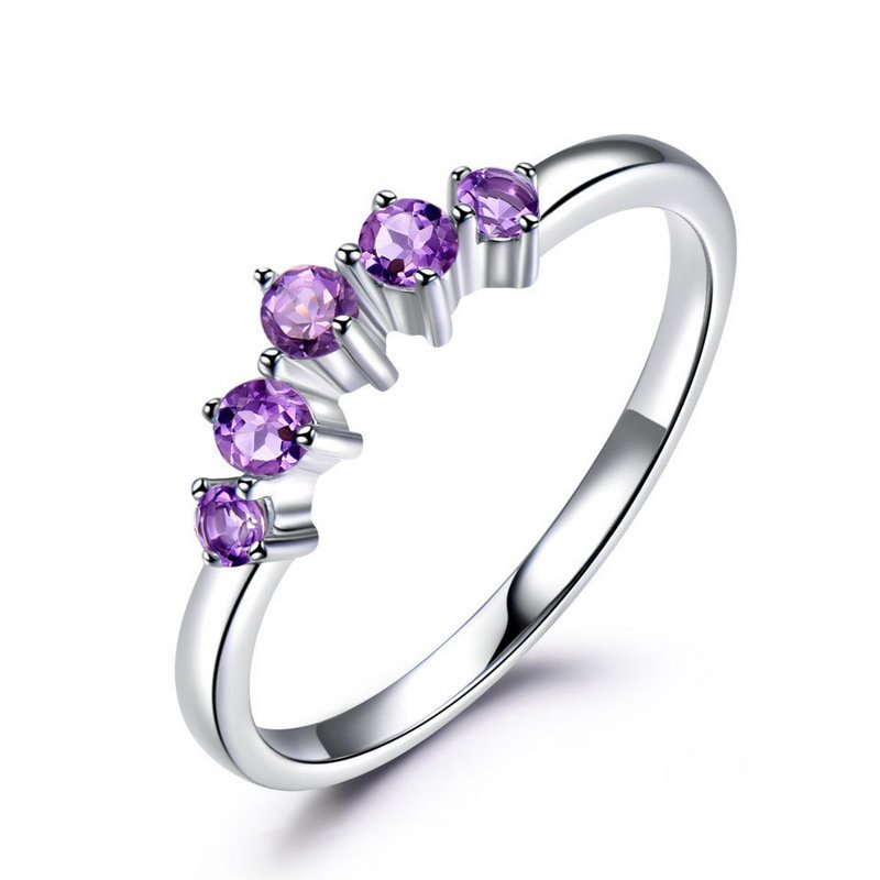 925 Sterling Silver Rhodium Plated Five Oval Amethyst CZ Ring