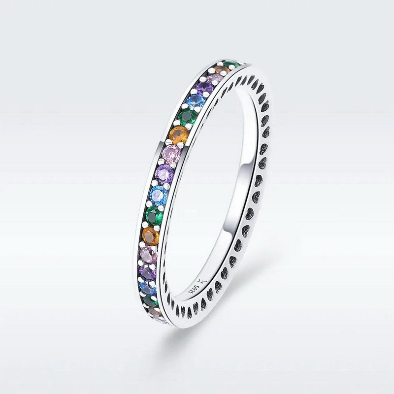 925 Silver Rhodium Plated Rainbow Multi-Colored CZ Ring-VENUSACC 925 Silver Rhodium Plated Rainbow Multi-Colored CZ Ring-VENUSACC