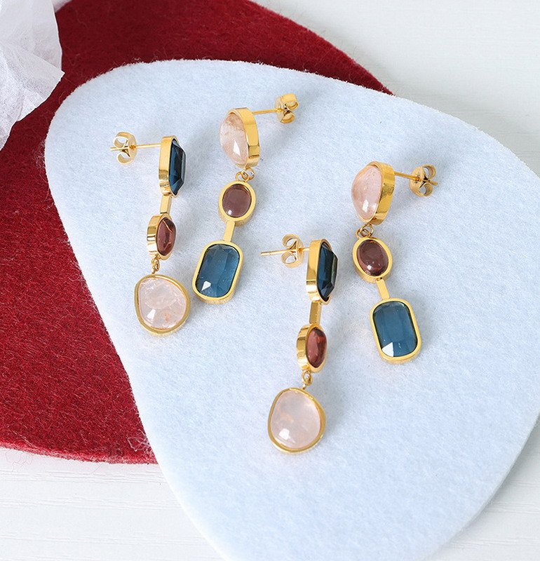 Stainless Steel Tricolor Glass Stones Earring - Image 2