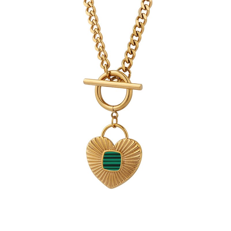 Green Malachite Crystal Heart Gold Pendant
