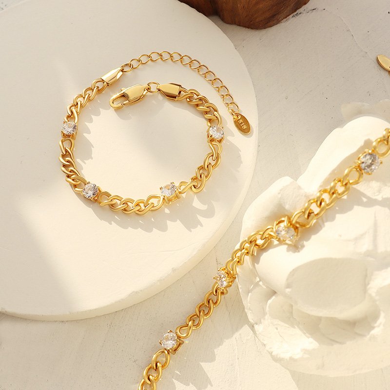 Zircon Panel Chain Stainless Steel Bracelet - Image 3