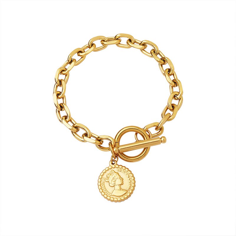 Coin Charm Stainless Steel Bracelet