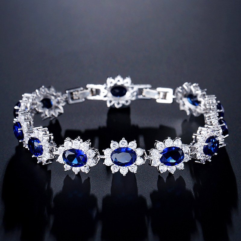 Blue Zirconia Rhodium Plated Brass Bracelet