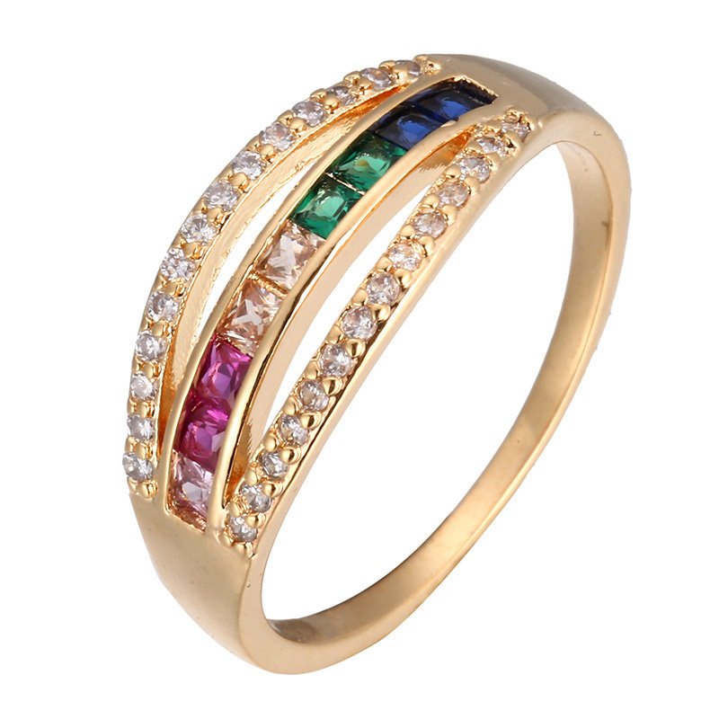 Multicolor Crystal Zircon Brass Ring