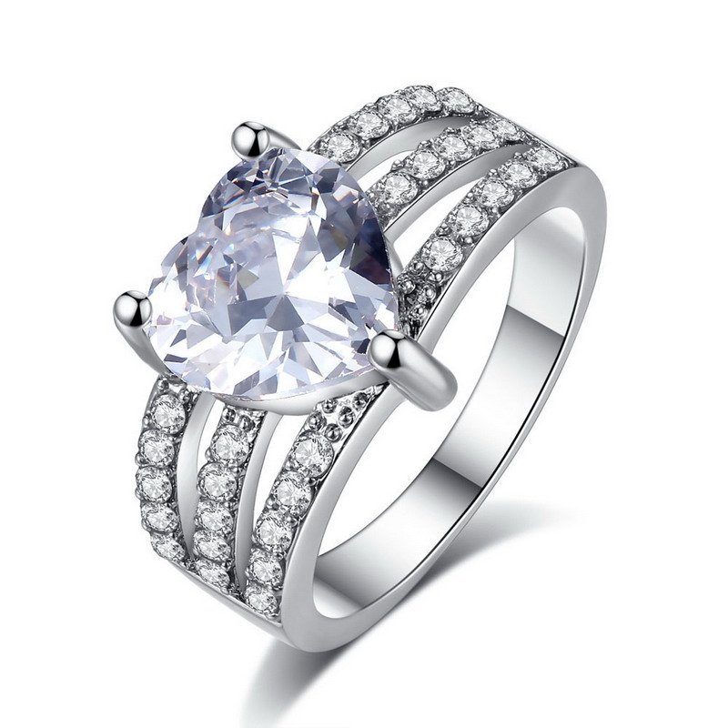 Heart Zirconia Rhodium Plated Brass Ring