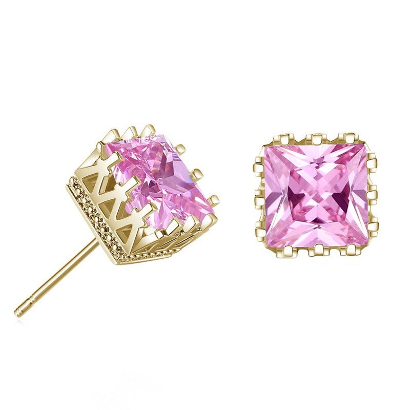 FWORLD Square Zirconia Rhodium Plated Brass Earrings - 图片 3