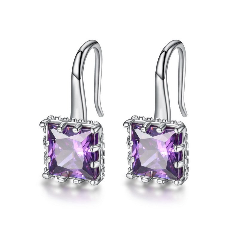 Zirconia Rhodium Plated Square Brass Earrings - Image 2