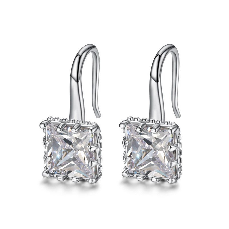 Zirconia Rhodium Plated Square Brass Earrings - Image 5