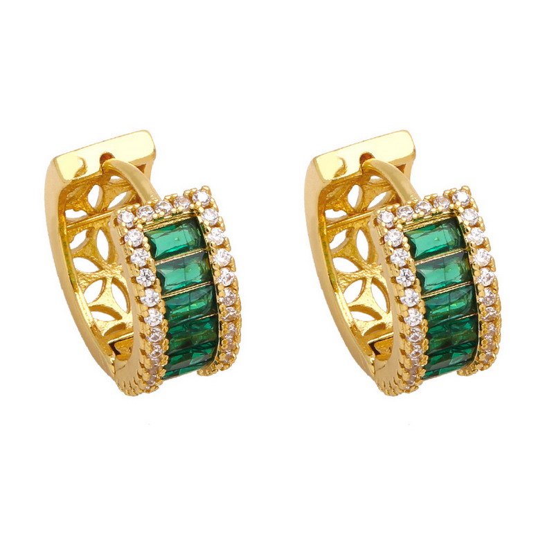 Zirconia Rhodium-Plated Hoop Brass Earrings-Multicolor - Image 2
