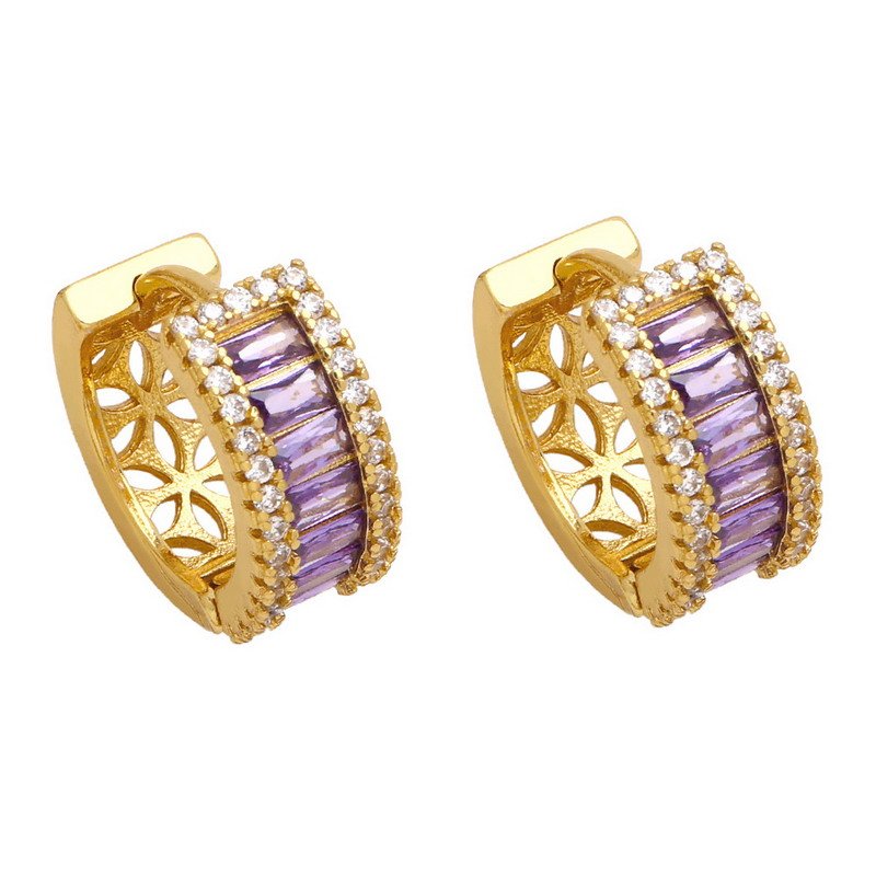 Zirconia Rhodium-Plated Hoop Brass Earrings-Multicolor - Image 5
