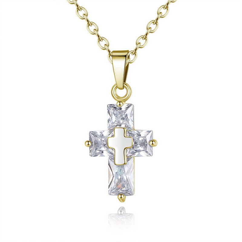 Crossed Zirconia Brass Necklace-Multicolor - Image 2