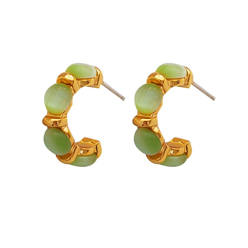 Green Glass Stone Imitation Gold Plated Earrings