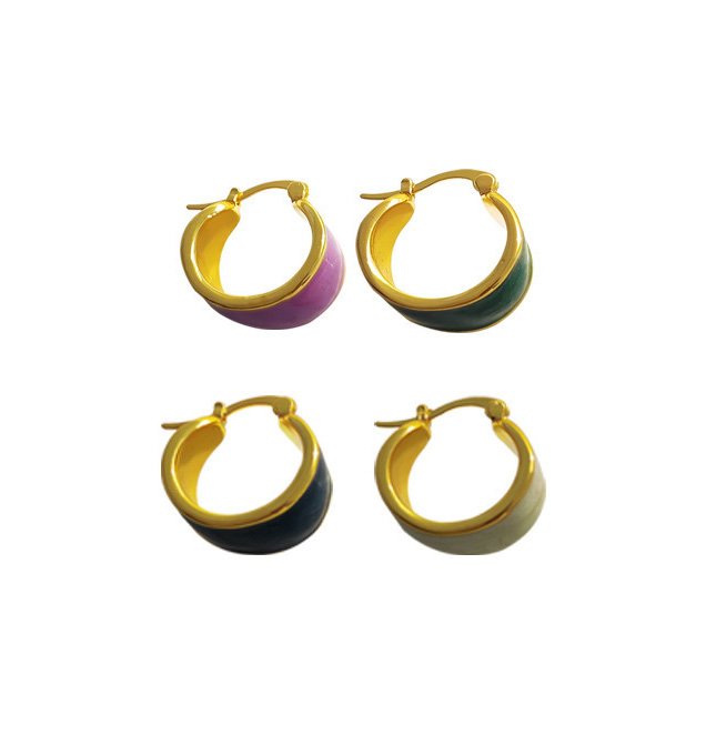 Enameled Hoop Imitation Gold Plated Earrings