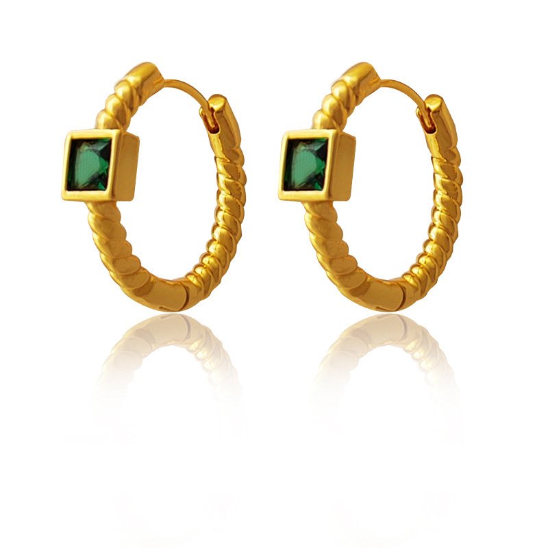 Green Crystal Hoop Imitation Gold Plated Earrings