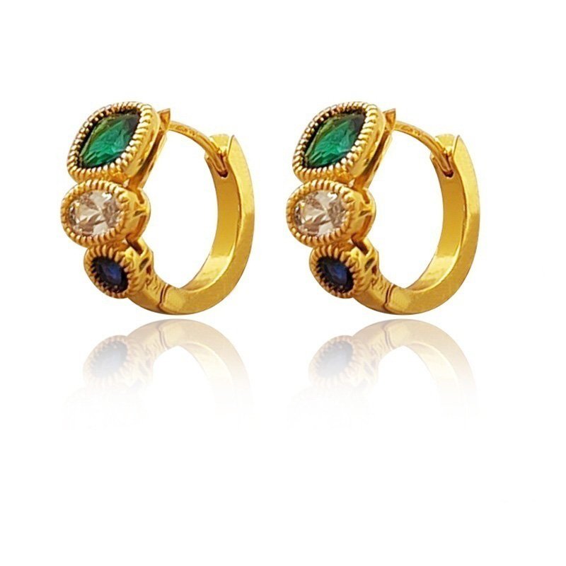 Tricolor Glass Stone Imitation Gold-Plated Earrings