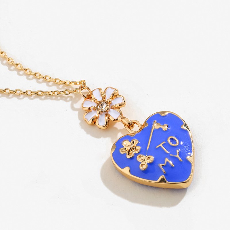 Heart Shaped Enameled Glass Stone Pendant - 图片 2