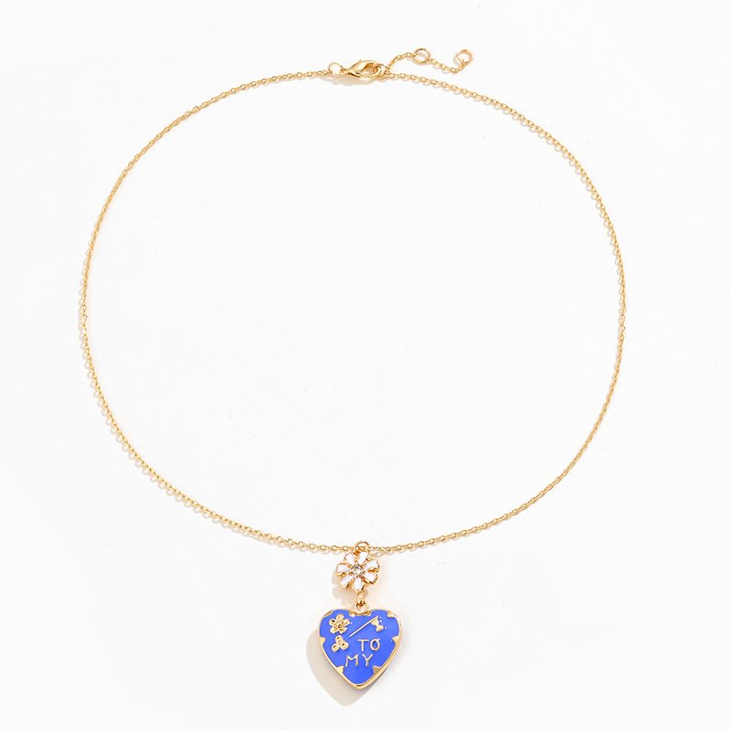 Heart Shaped Enameled Glass Stone Pendant - 图片 3