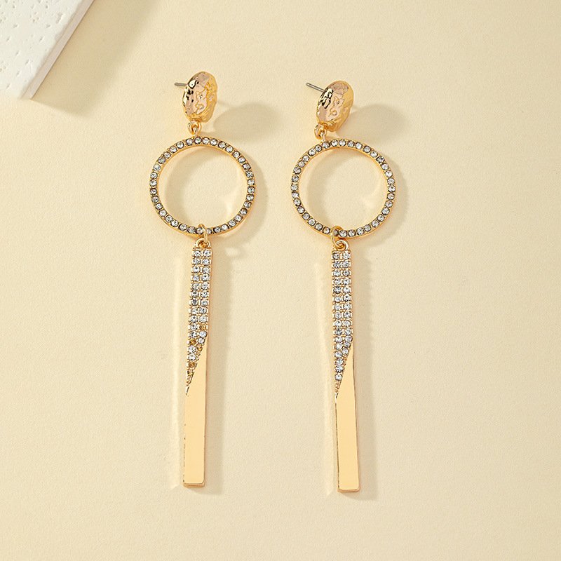Venusacc Bar Circle Imitation Gold Plate Earring