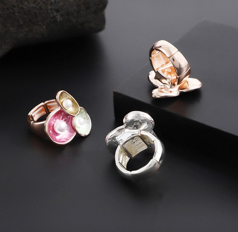 Adjustable Elastic Colorful Enamel Flower Ring - Image 3