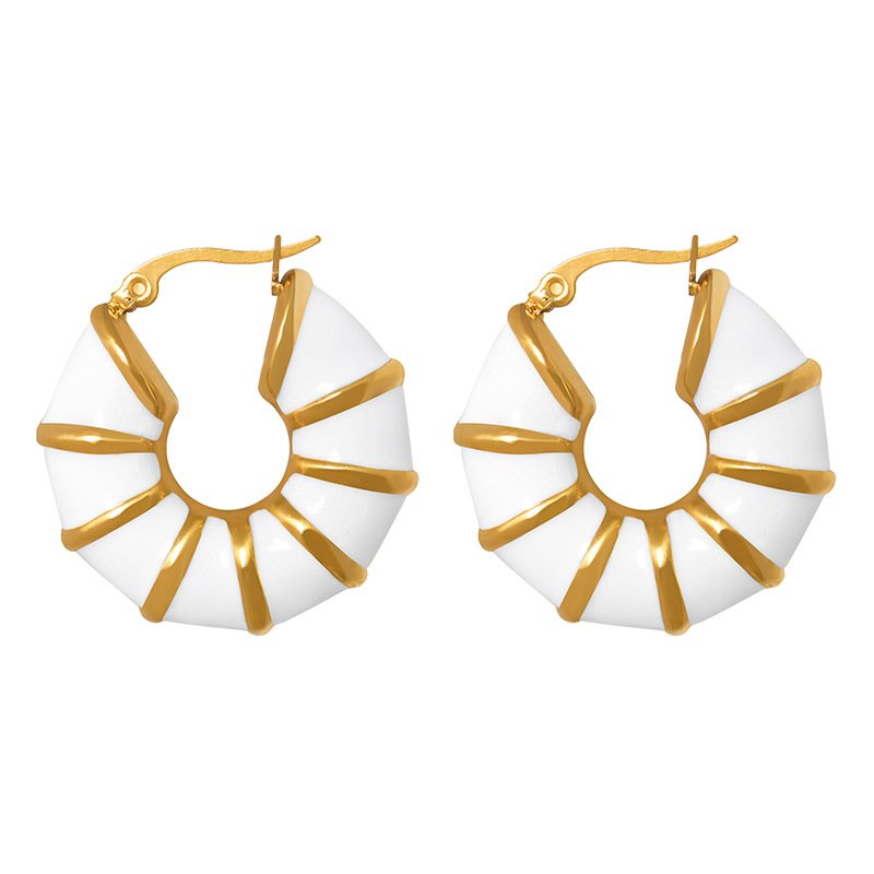 Venusacc White Bamboo Hoop Earring - 图片 2