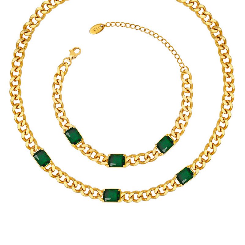Green Necklace Cubic Chain Jewelry Set