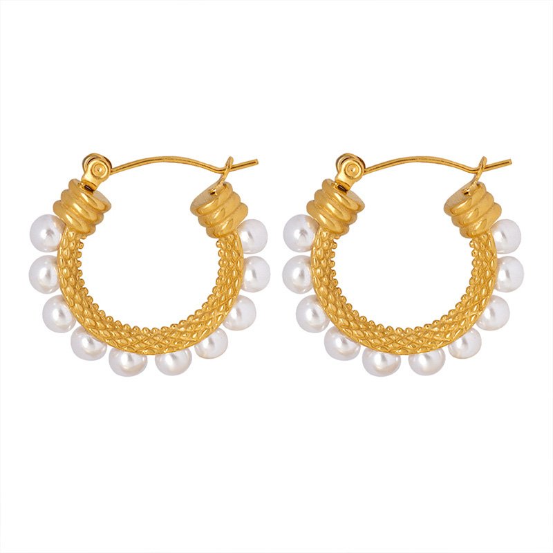 Stainless Steel Pearl Round Earrings