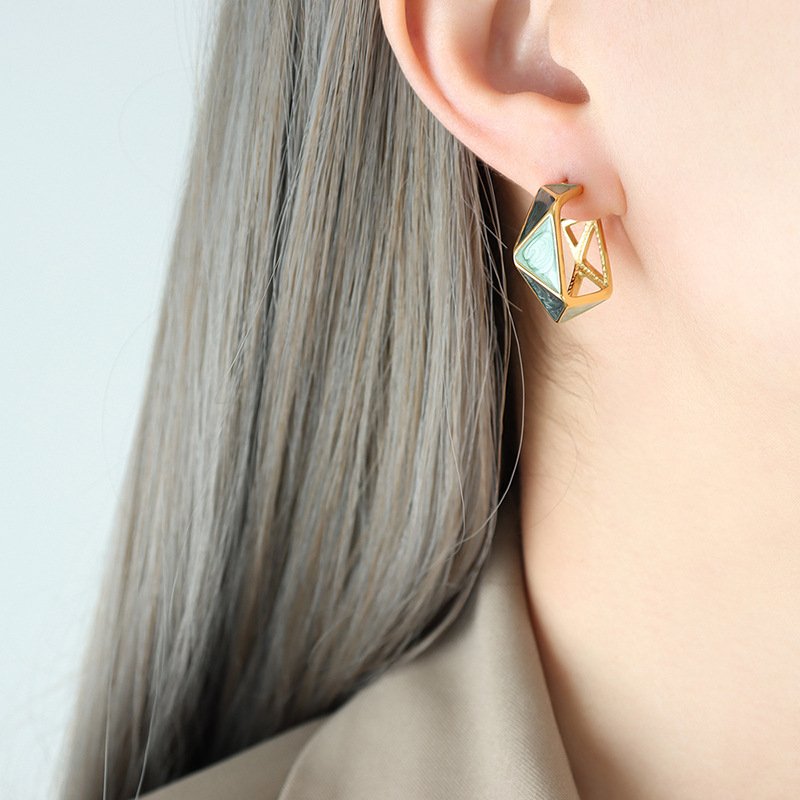 Stainless Steel Irregular Geometric Earrings - 图片 2