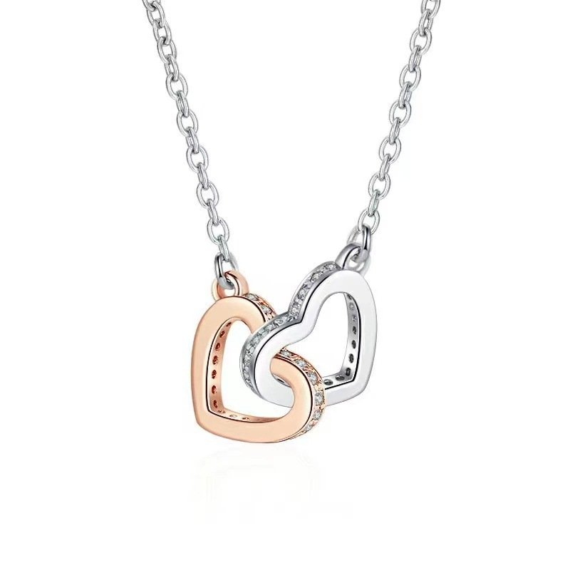 Venusacc Two Hearts Sterling Silver Necklace