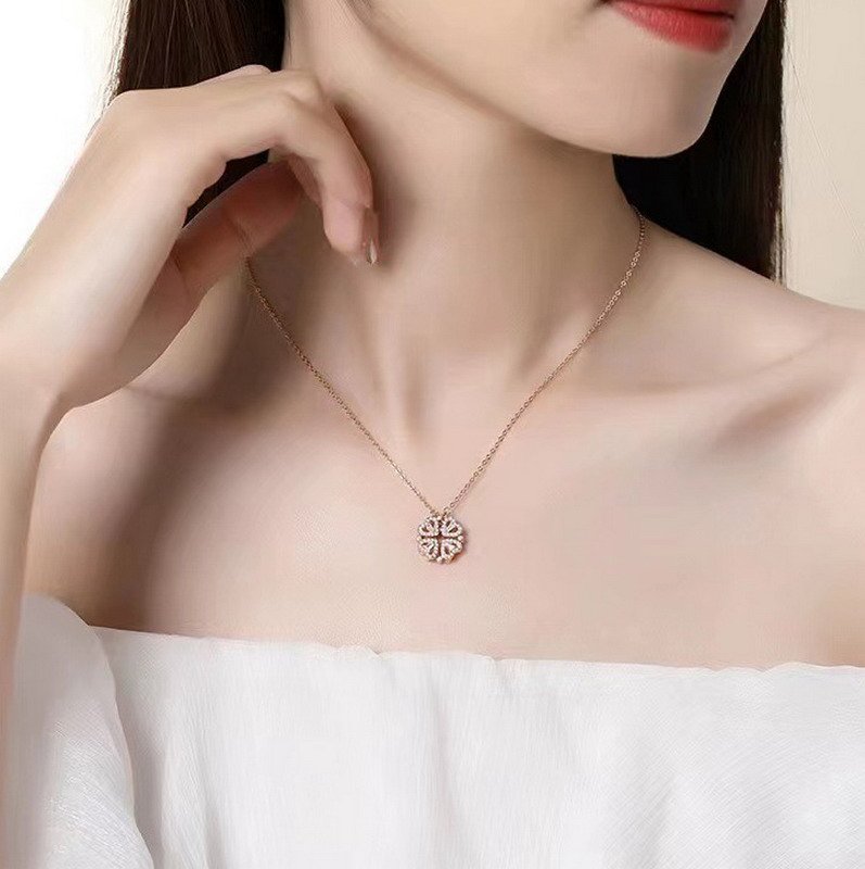 Clover Leaf Necklace Heart Magnetic Sterling Silver Necklace-VENUSACC Clover Leaf Necklace Heart Magnetic Sterling Silver Necklace-VENUSACC