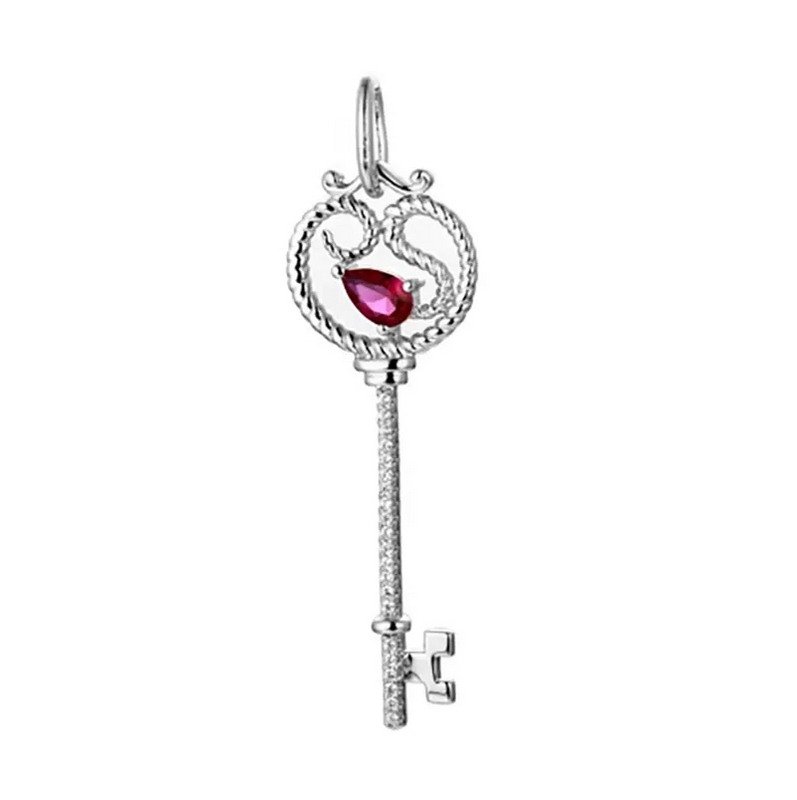 Key Shaped Zirconia CZ Sterling Silver Pendant